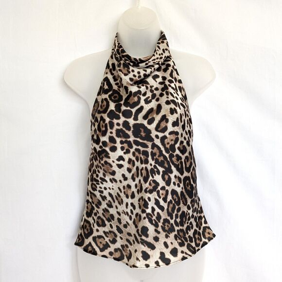 Zara Satin Halter Top Cowl Neck Leopard Print Size XS Silky - Picture 3 of 13